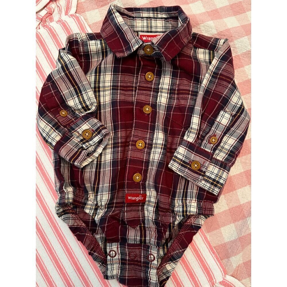 Wrangler Plaid One Piece Collared Outfit Size 3M